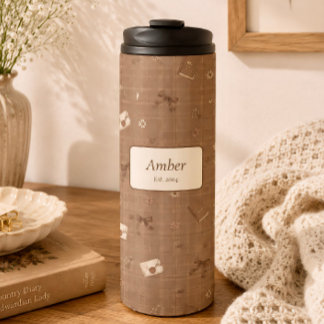Custom Name Brown Vintage Cosy Book Readers Gift Thermal Tumbler