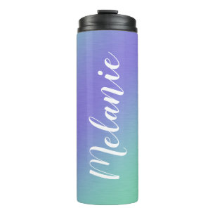 Custom Name Brushed Metal Ombre Gradient Purple Thermal Tumbler