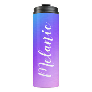 Custom Name Brushed Metal Ombre Gradient Rainbow Thermal Tumbler