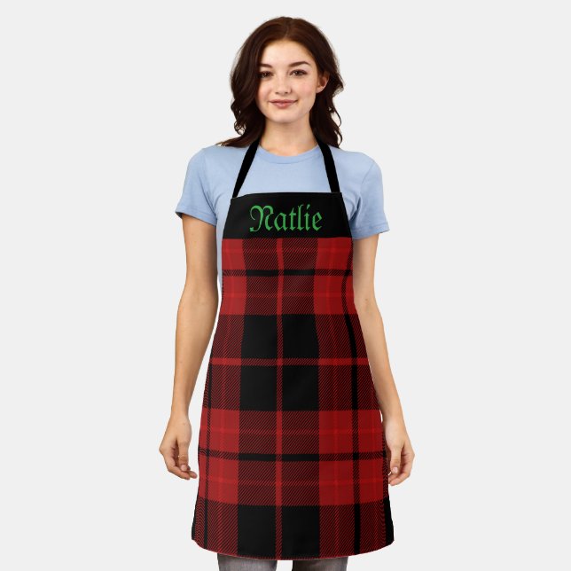 Custom Name Buffalo Plaid Personalised Apron (Worn)