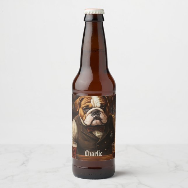 Custom Name Bulldog Bartender  Beer Bottle Label (Front)
