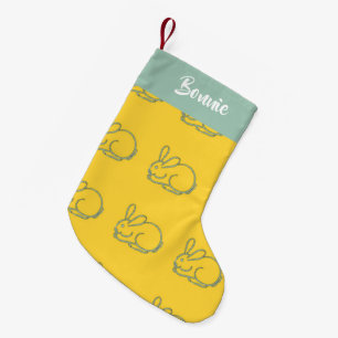 Custom name bunnies on yellow small christmas stocking