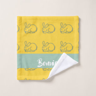 Custom name bunnies on yellow wash cloth