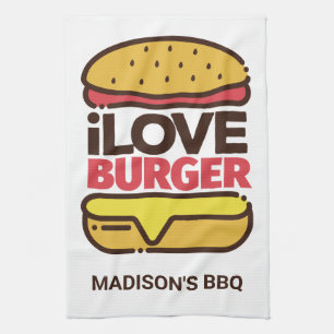 Custom name Burger Lover kitchen towel