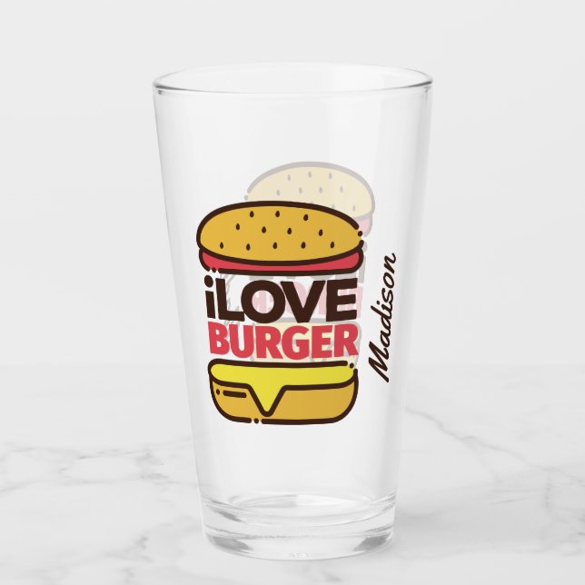Custom name Burger Lover pint glass (Front)