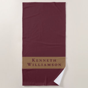 Custom Name Burgundy Brass Minimalist Men Modern Beach Towel