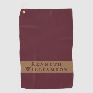 Custom Name Burgundy Brass Minimalist Men Modern Golf Towel