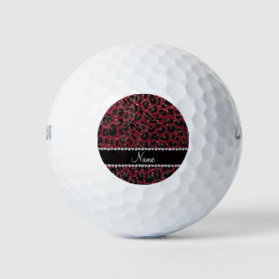 Custom name burgundy glitter leopard print golf balls