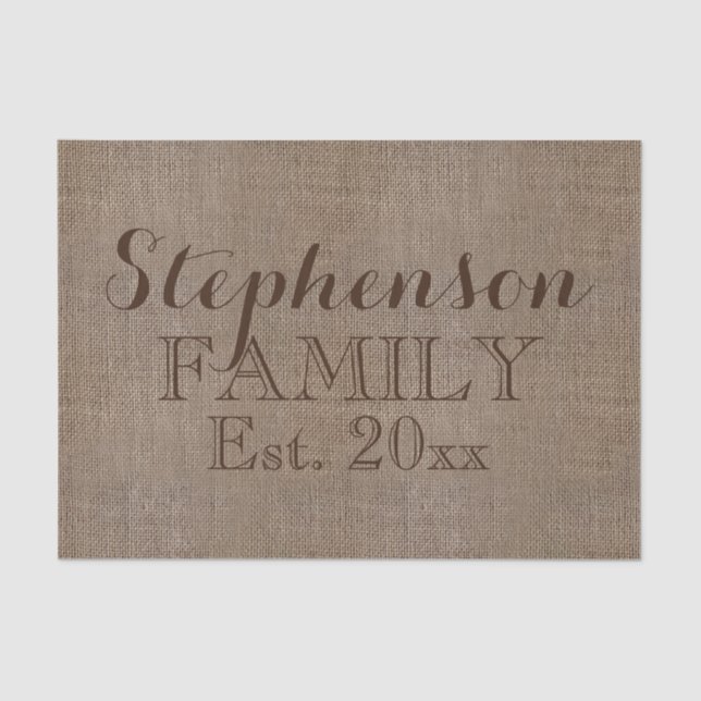 Custom Name Burlap Rustic Print Tissue Paper (Front)