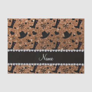 Custom name burnt gold glitter cowboy boots hats tissue paper