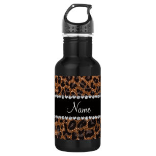 Custom name burnt gold glitter leopard print 532 ml water bottle