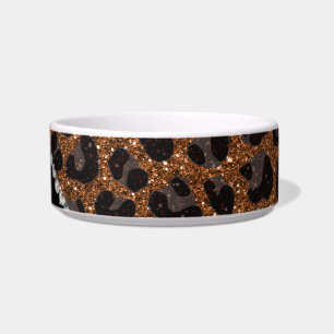 Custom name burnt gold glitter leopard print bowl