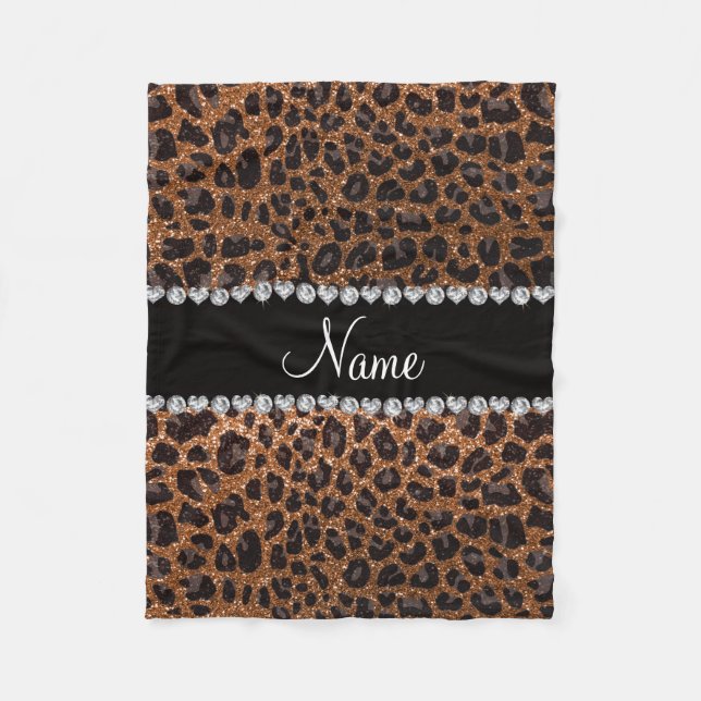 Custom name burnt gold glitter leopard print fleece blanket (Front)