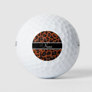 Custom name burnt orange glitter leopard print golf balls