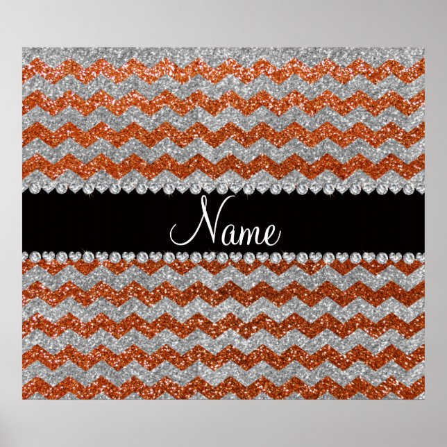 Custom name burnt orange silver glitter chevrons poster (Front)