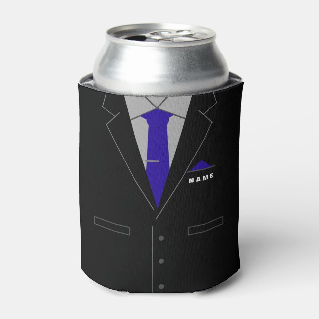 Custom Name Business Black Suit Can Cooler (Can Front)