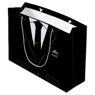 Custom Name Business Gift Bag Black Suit & Necktie