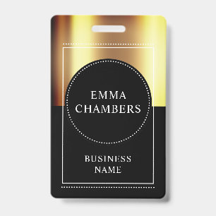 Custom Name Business Metallic Gold Black Badge ID Badge