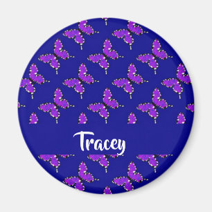 Custom name butterflies blue pattern magnet