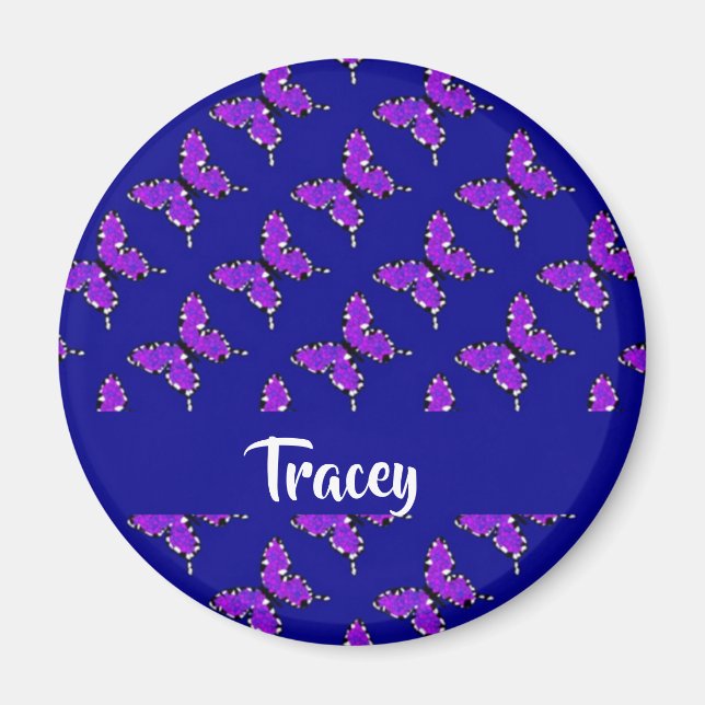 Custom name butterflies blue pattern magnet (Front)