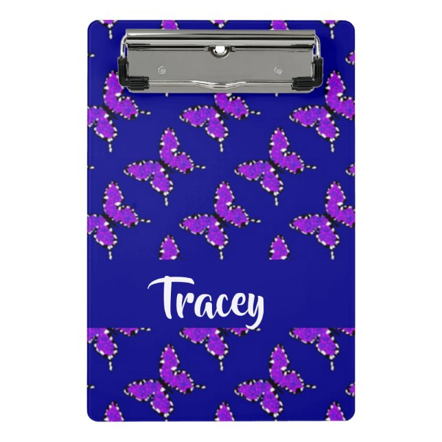 Custom name butterflies blue pattern mini clipboard (Front)
