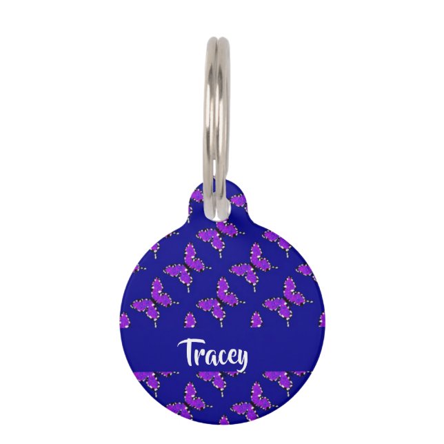 Custom name butterflies blue pattern pet tag (Front)