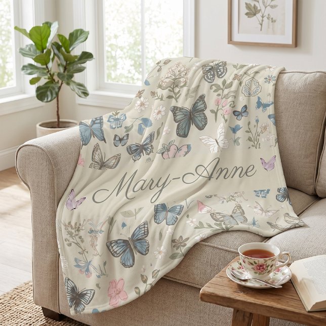 Custom Name Butterfly Floral Fleece Blanket (Creator Uploaded)