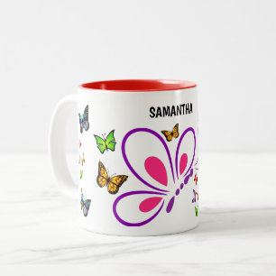 Custom Name Butterfly Mug with Colour Accent 