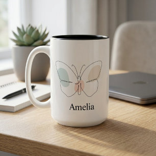 Custom Name Butterfly Two-Tone Coffee Mug