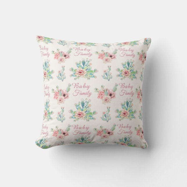 Custom Name Cacti Floral Cushion (Front)