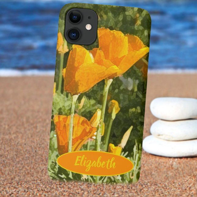 Custom Name California Poppy Flower Texture Case-Mate iPhone Case (Creator Uploaded)