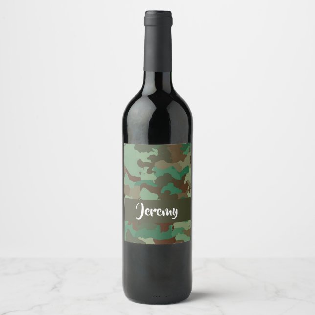 Custom name camouflage pattern wine label (Front)