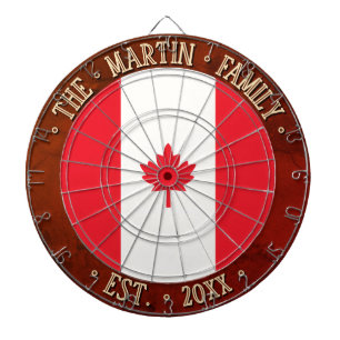 Custom Name CANADA FLAG Maple Leaf & Brown Border Dartboard