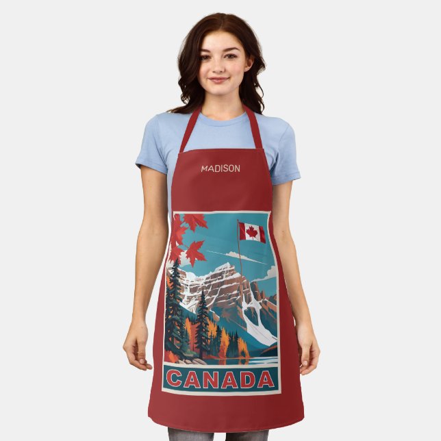 Custom Name Canada Travel Poster Apron (Worn)