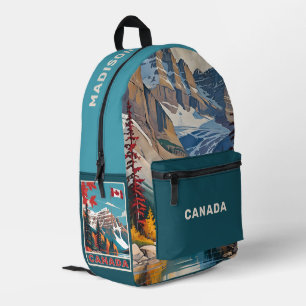 Custom Name Canada Travel Poster Printed Backpack
