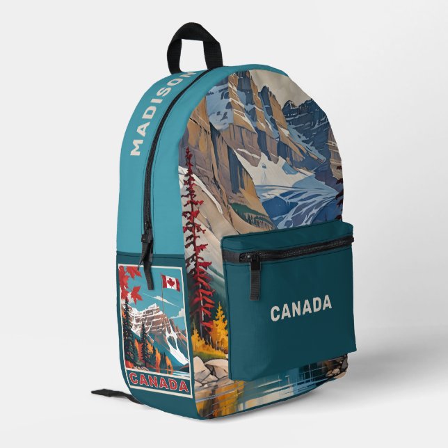 Custom Name Canada Travel Poster Printed Backpack (Back Corner Left)