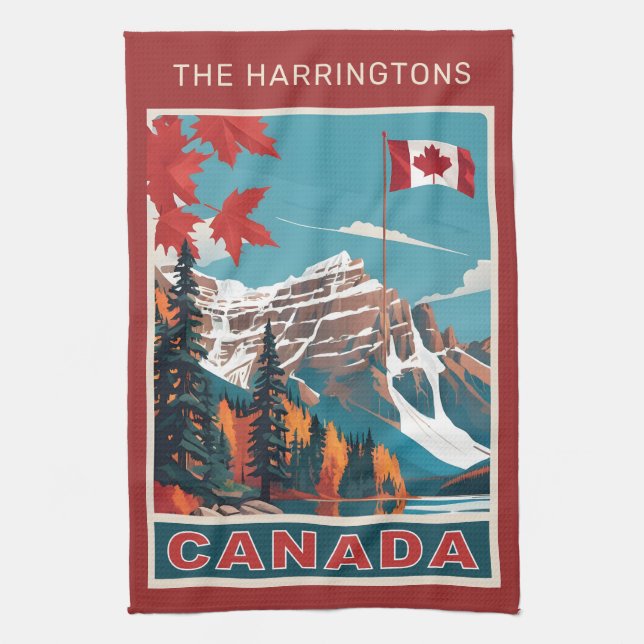Custom Name Canada Travel Poster Tea Towel (Vertical)