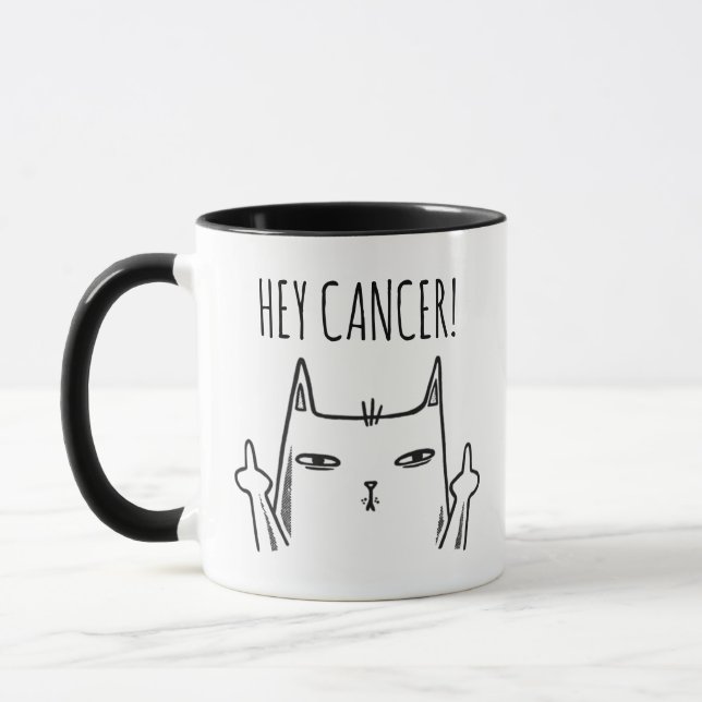 Custom Name Cancer Cheer up Gift Cat Middle Finger Mug (Left)