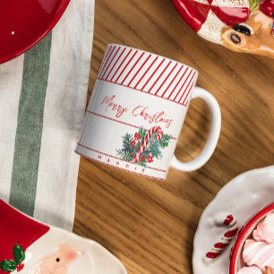 Custom Name   Candy Cane & Red Stripes Christmas Coffee Mug