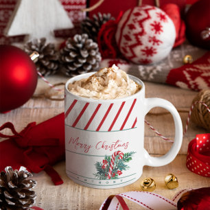 Custom Name   Candy Cane & Red Stripes Christmas Coffee Mug