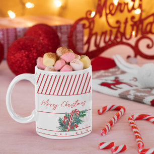 Custom Name   Candy Cane & Red Stripes Christmas Coffee Mug