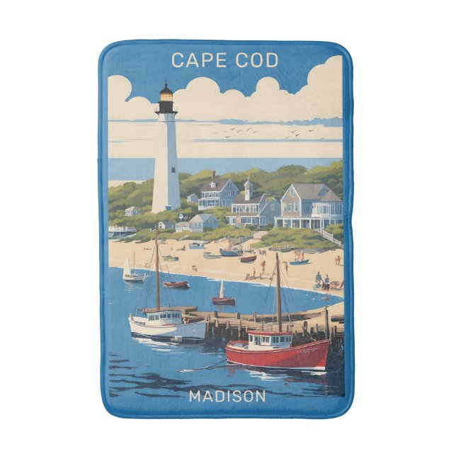 Custom Name Cape Cod Massachusetts Bath Mat (Front Vertical)