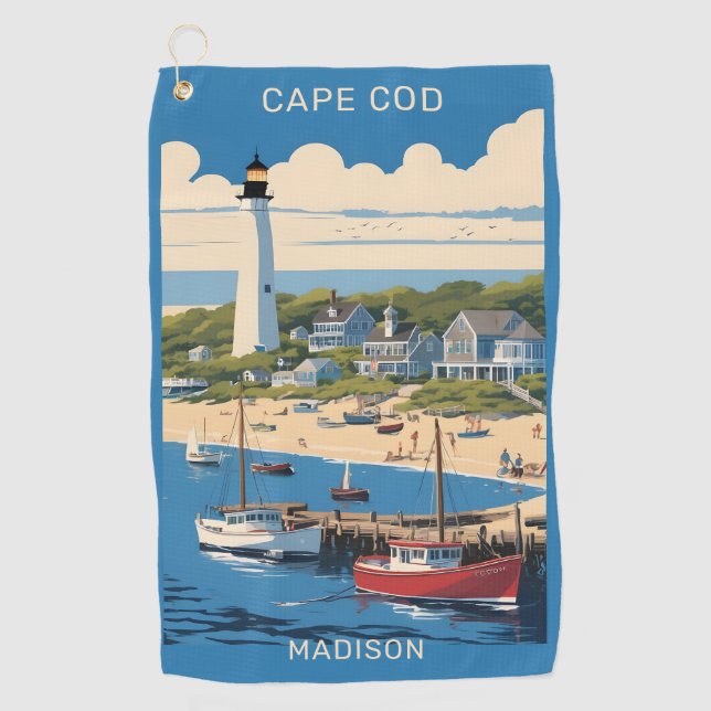 Custom Name Cape Cod Massachusetts Golf Towel (Front)