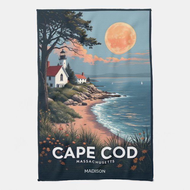 Custom Name Cape Cod Massachusetts Tea Towel (Vertical)