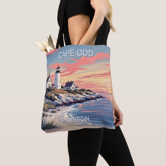Custom Name Cape Cod Massachusetts Tote Bag (Close Up)