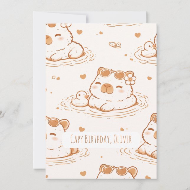 Custom Name Capybara Birthday Flat Greeting Card (Front)