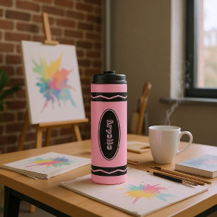 Custom Name Carnation Pink Crayon Drink Tumbler