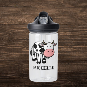 Custom Name Cartoon Cow Water Bottle