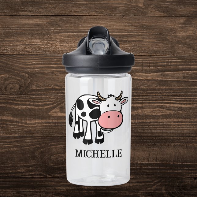 Custom Name Cartoon Cow Water Bottle (Creator Uploaded)