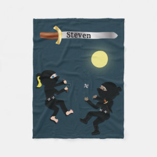 Custom Name Cartoon Ninja's Fleece Blanket